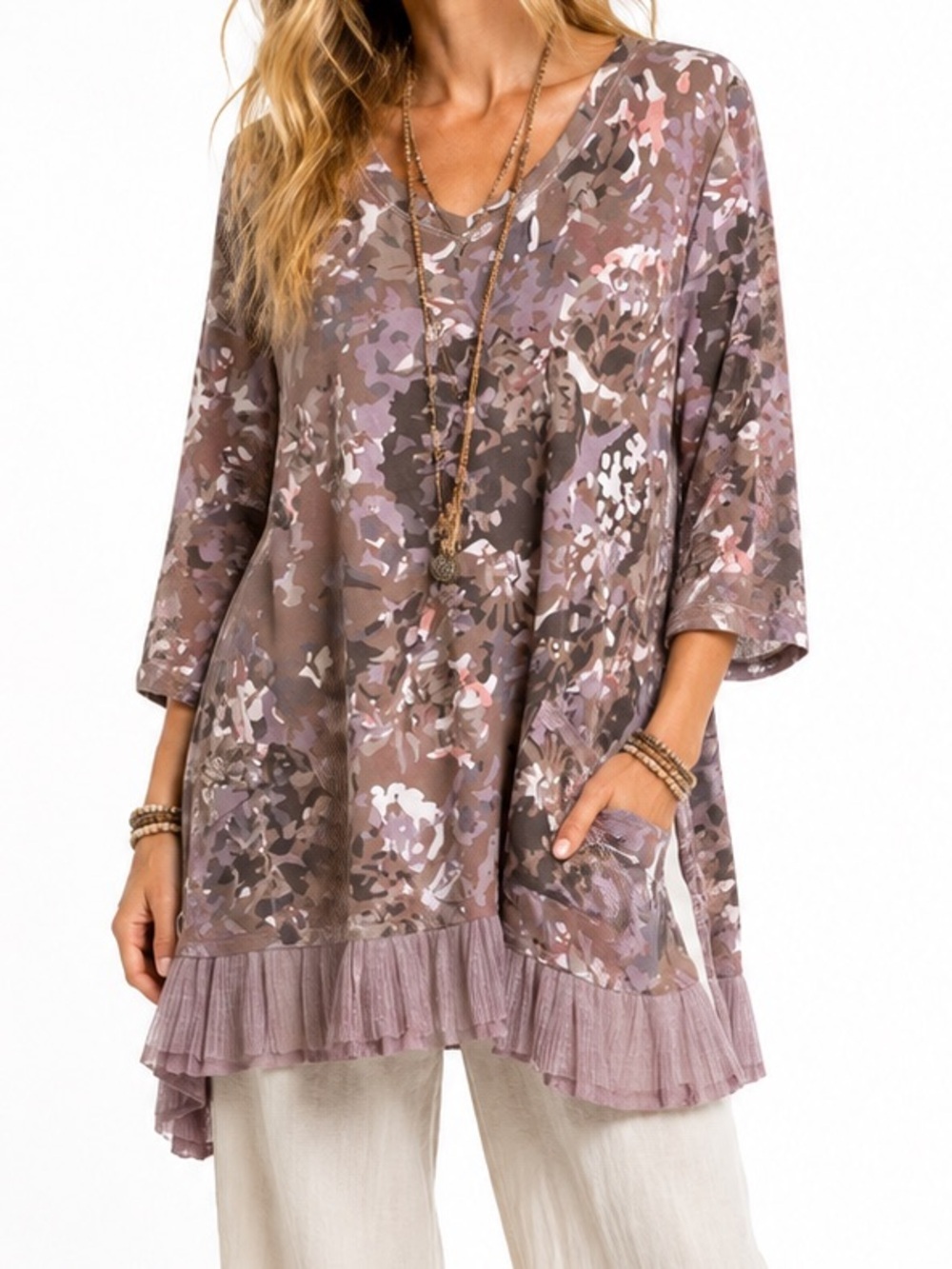 LOGO LOUNGE BY LORI GOLDSSTEIN ROMANTIC FRENCH  TERRY TOP WITH LACE TRIM SZ XLG